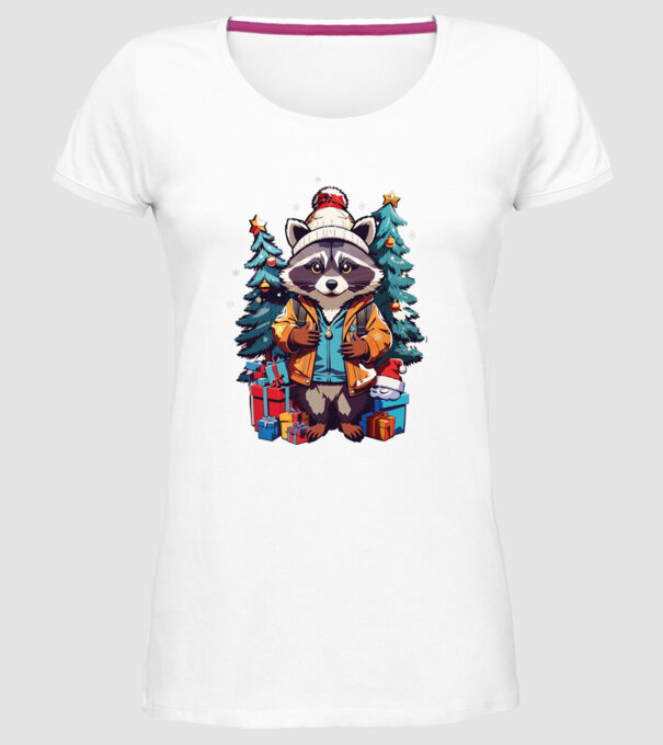 Crăciunul ratonilor model alb pe tricou