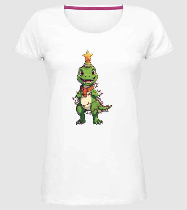dinozaur pom de Crăciun model alb pe tricou