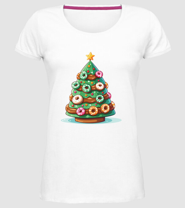 Doughnut pom de Crăciun model alb pe tricou