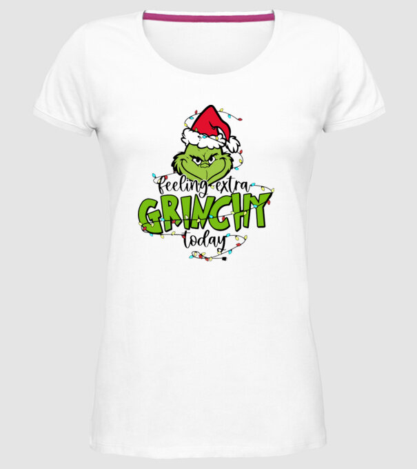 Feeling extra Grinchy today model alb pe tricou