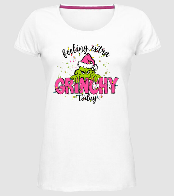 Feeling extra Grinchy today model alb pe tricou
