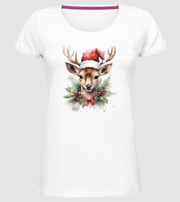 Festive Reindeer model alb pe tricou