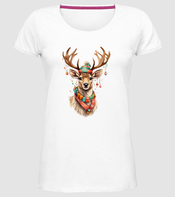 Festive Reindeer model alb pe tricou