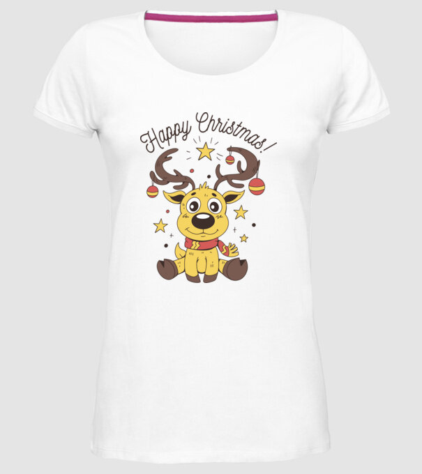 Happy Christmas Reindeer Alb model alb pe tricou