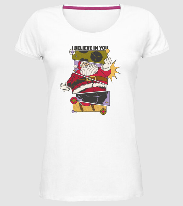 I believe in you Santa model alb pe tricou