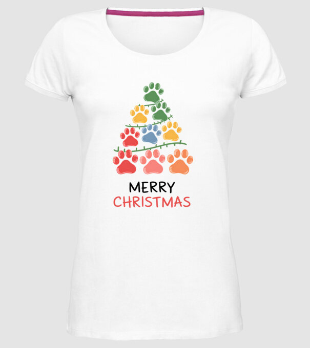Merry Christmas Paws Alb model alb pe tricou
