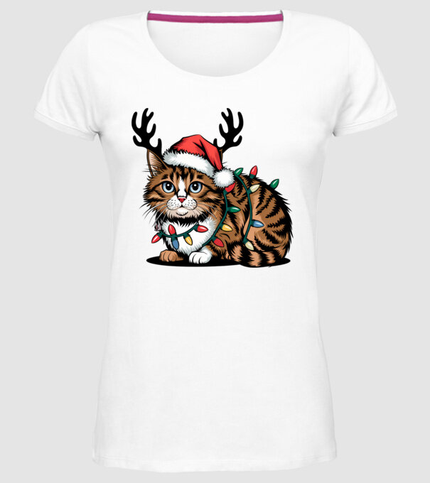 Pisica de craciun model alb pe tricou