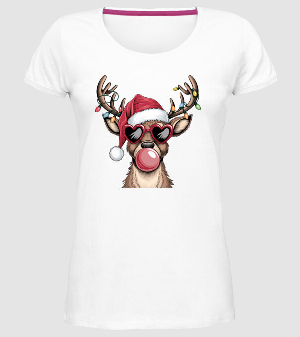 Ren amuzant de Crăciun model alb pe tricou