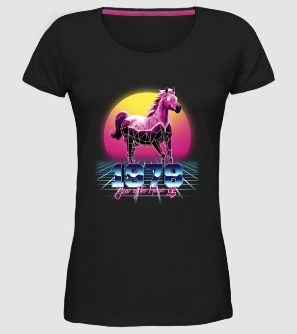 1978 Year of the Horse model negru pe tricou