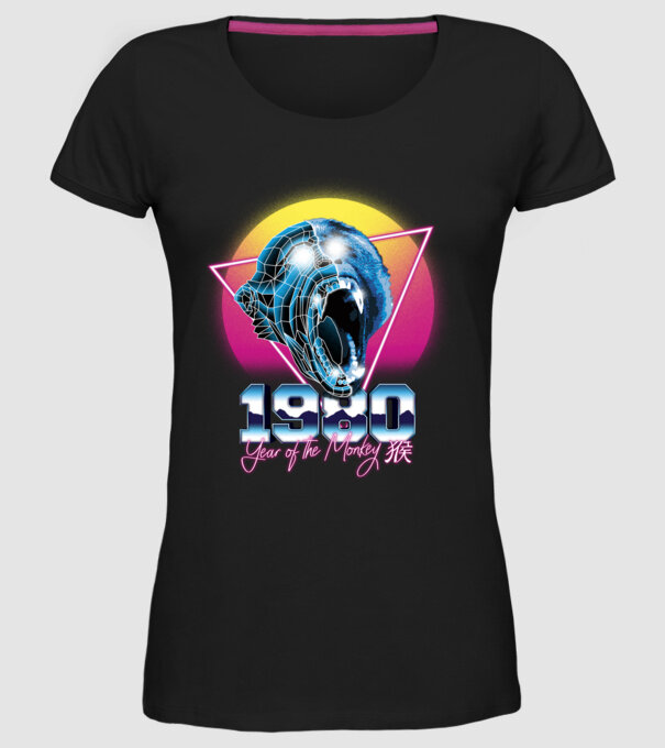 1980 Year of the Monkey model negru pe tricou