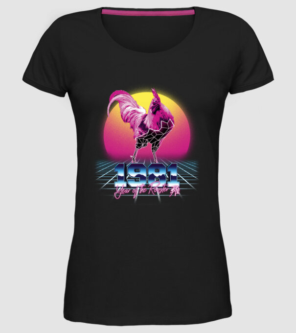 1981 Year of the Rooster model negru pe tricou