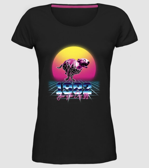 1982 Year of the Dog model negru pe tricou
