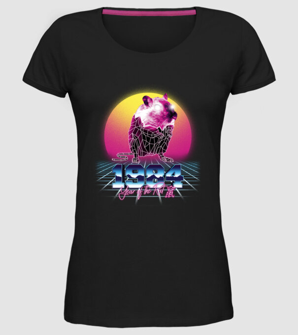 1984 Year of the Rat model negru pe tricou
