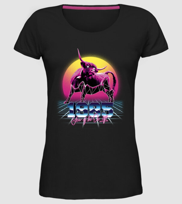 1985 Year of the Ox model negru pe tricou