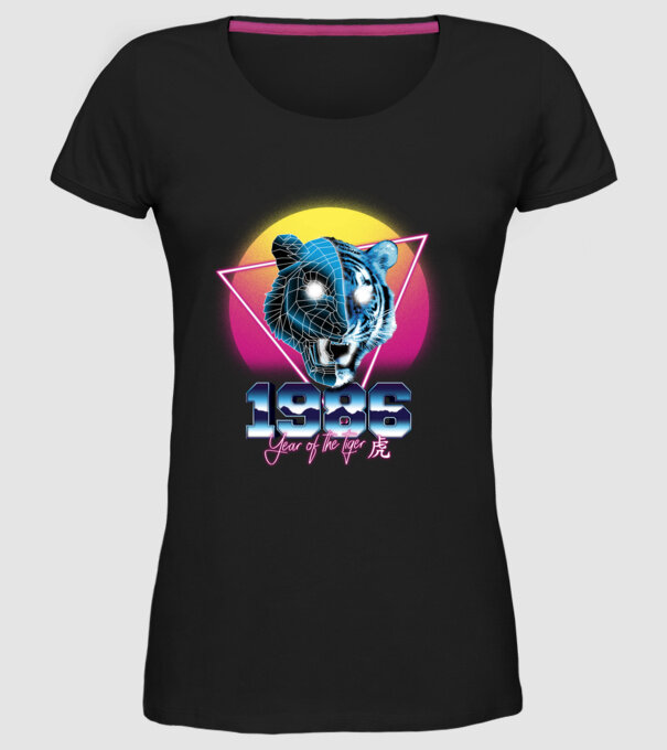 1986 Year of the Tiger model negru pe tricou
