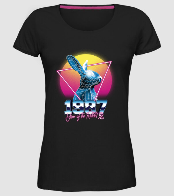1987 Year of the Rabbit model negru pe tricou
