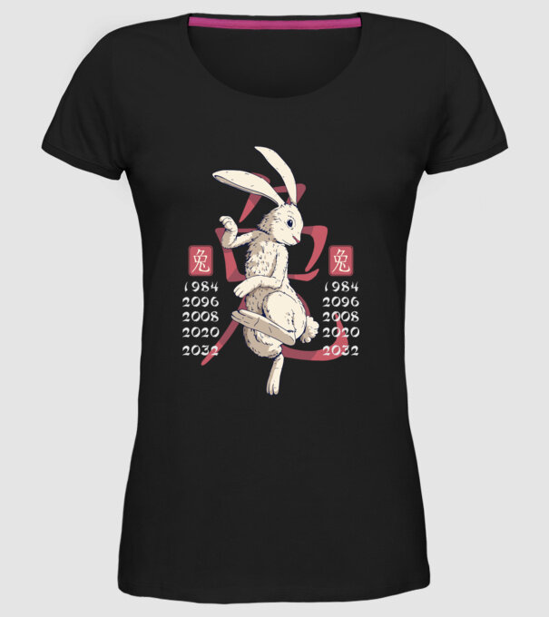 Year of the Rabbit model negru pe tricou