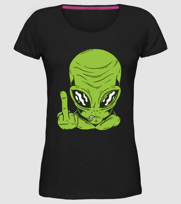 Alien arată degetul model negru pe tricou
