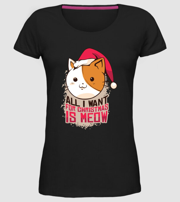 All I want for christmas is MEOW tricou cu pisică model negru pe tricou