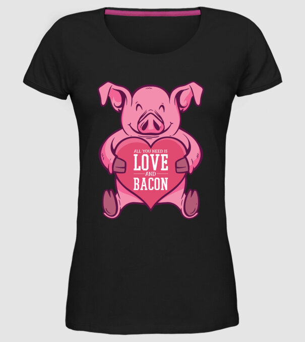 All you need is love and bacon model negru pe tricou