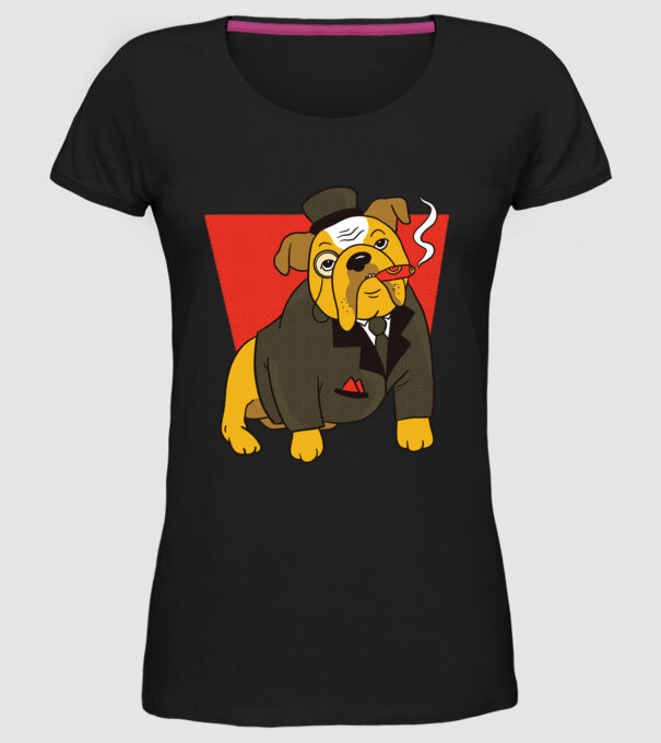 Bulldog englezesc cu trabuc model negru pe tricou