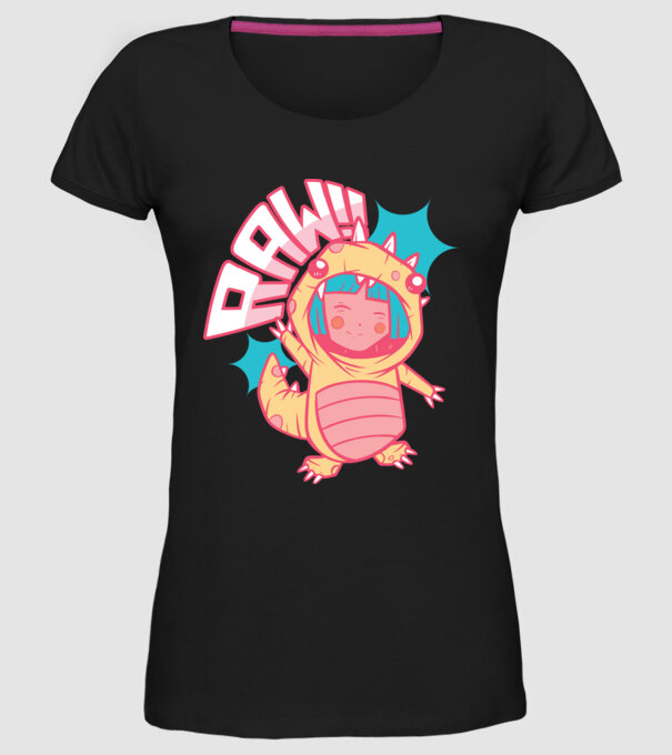Anime dinozaur model negru pe tricou