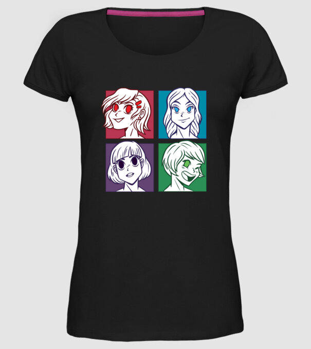 Fețe Anime fată Pop Art model negru pe tricou