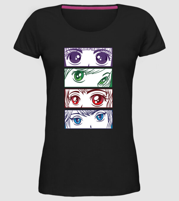 Anime ochi de fată Pop Art model negru pe tricou
