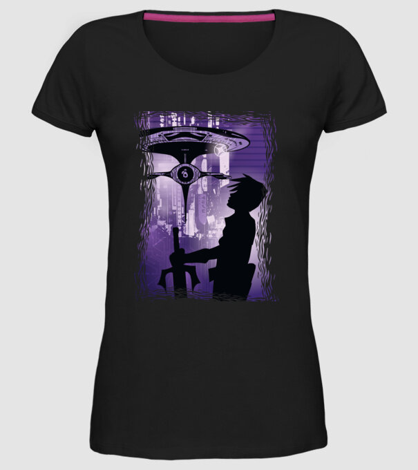 Navă spațială Anime model negru pe tricou