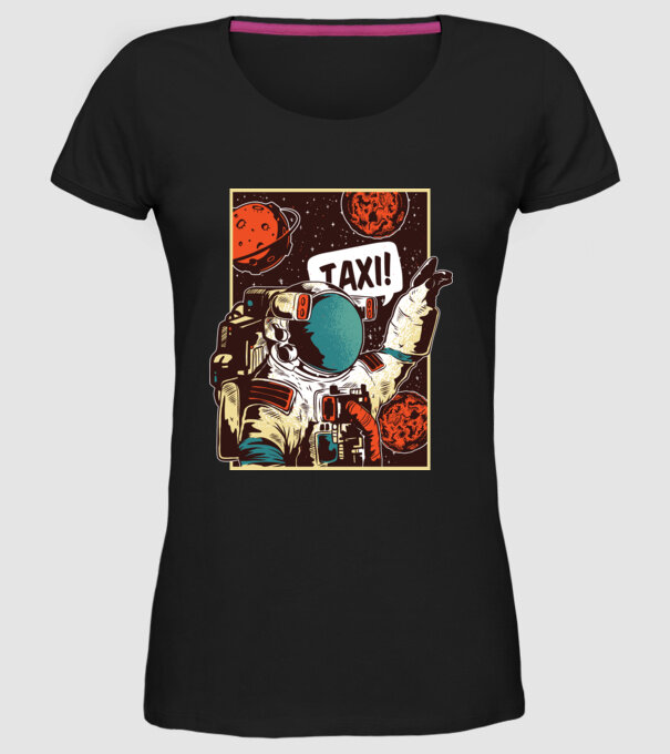 Astronaut Taxi model negru pe tricou
