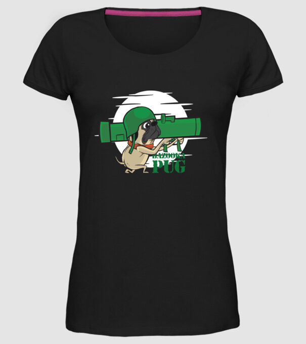 Mops Bazooka model negru pe tricou