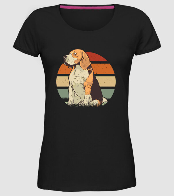 Beagle Retro Sunset model negru pe tricou