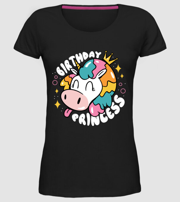 Birthday Princess Unicorn model negru pe tricou