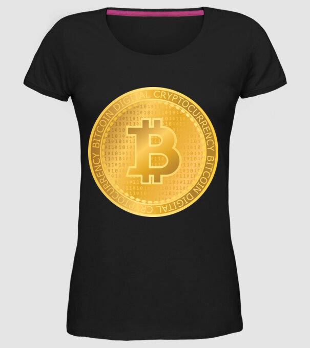 Monedă de aur Bitcoin model negru pe tricou