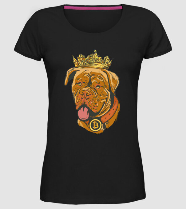 Câine Bitcoin model negru pe tricou