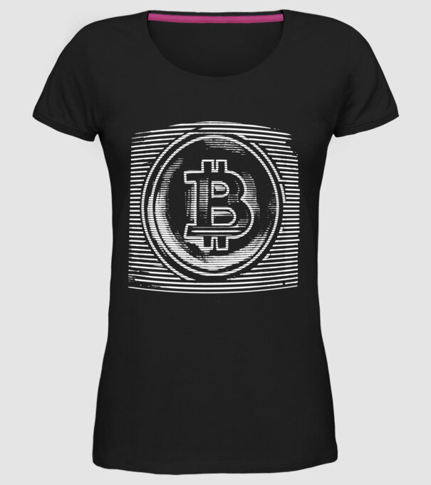 Bitcoin logo model negru pe tricou