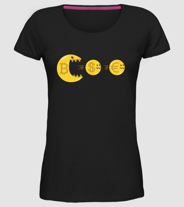 Bitcoin Pacman model negru pe tricou