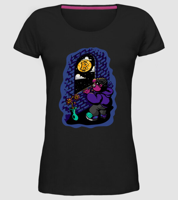 Bitcoin to the moon model negru pe tricou