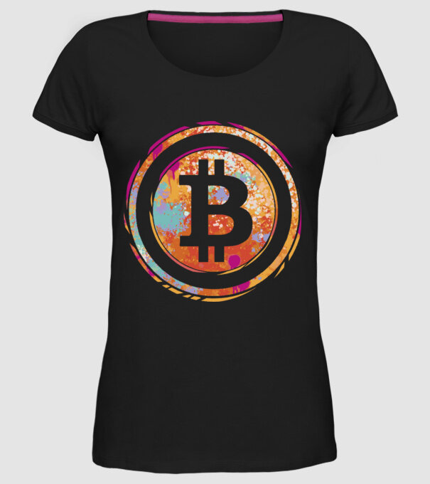 Bitcoin Watercolor model negru pe tricou
