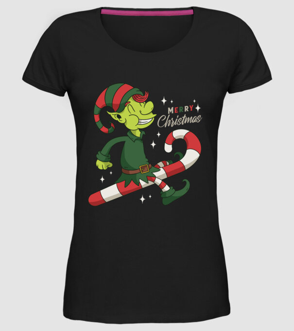 Crăciun Fericit Elf model negru pe tricou