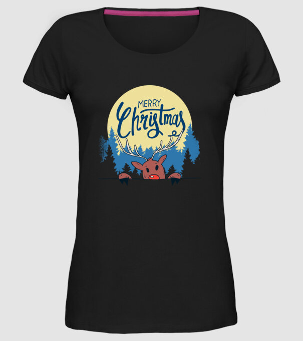 Crăciun Fericit Moș Crăciun cu ren model negru pe tricou