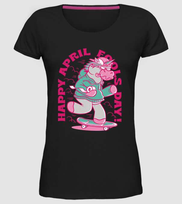 Ziua proștilor Unicorn model negru pe tricou