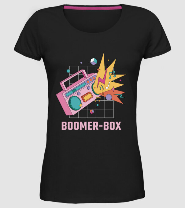 Boomer Box Magnetofon Retro model negru pe tricou