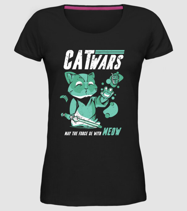 Cat wars - May the force be with meow model negru pe tricou