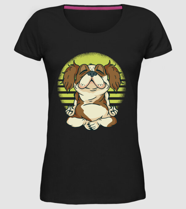 Cavalier King Spaniel Yoga model negru pe tricou