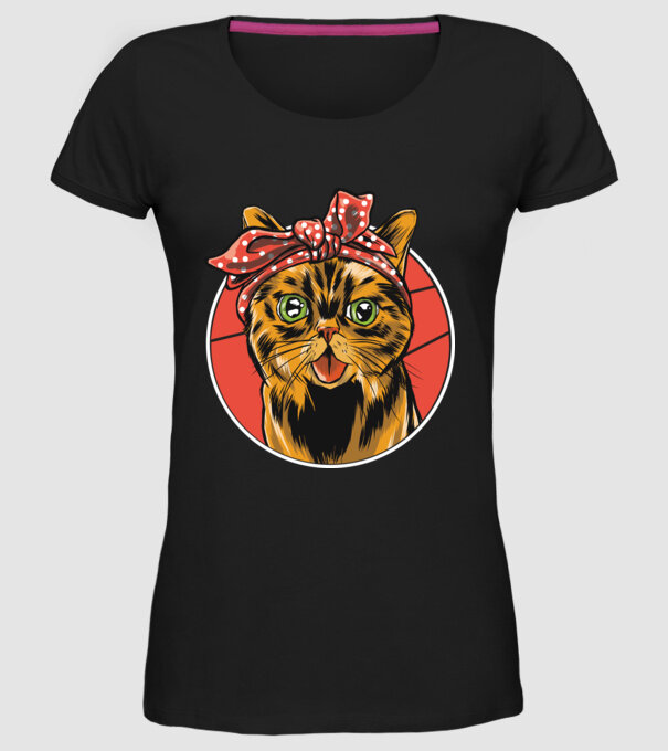 Cap de pisică cu batic model negru pe tricou