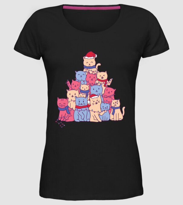 Pom de Crăciun Pisică model negru pe tricou