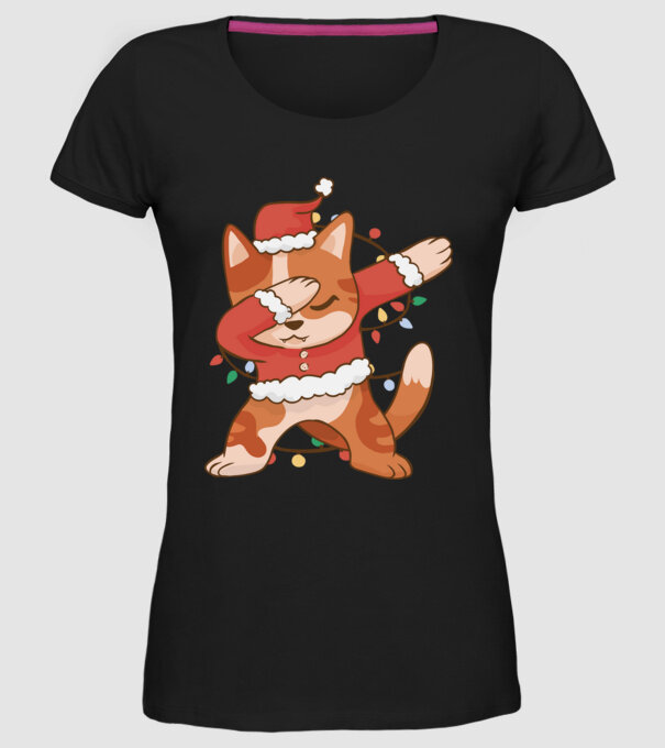 Pisică Crăciun DAB model negru pe tricou
