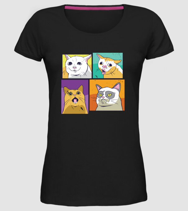 Pisică Meme Pop Art model negru pe tricou