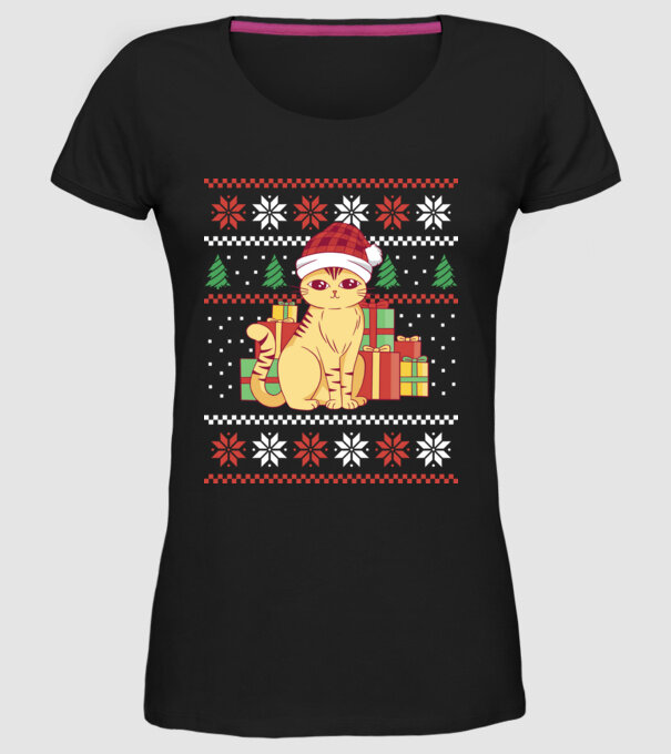 Pulover urât cu pisică model negru pe tricou